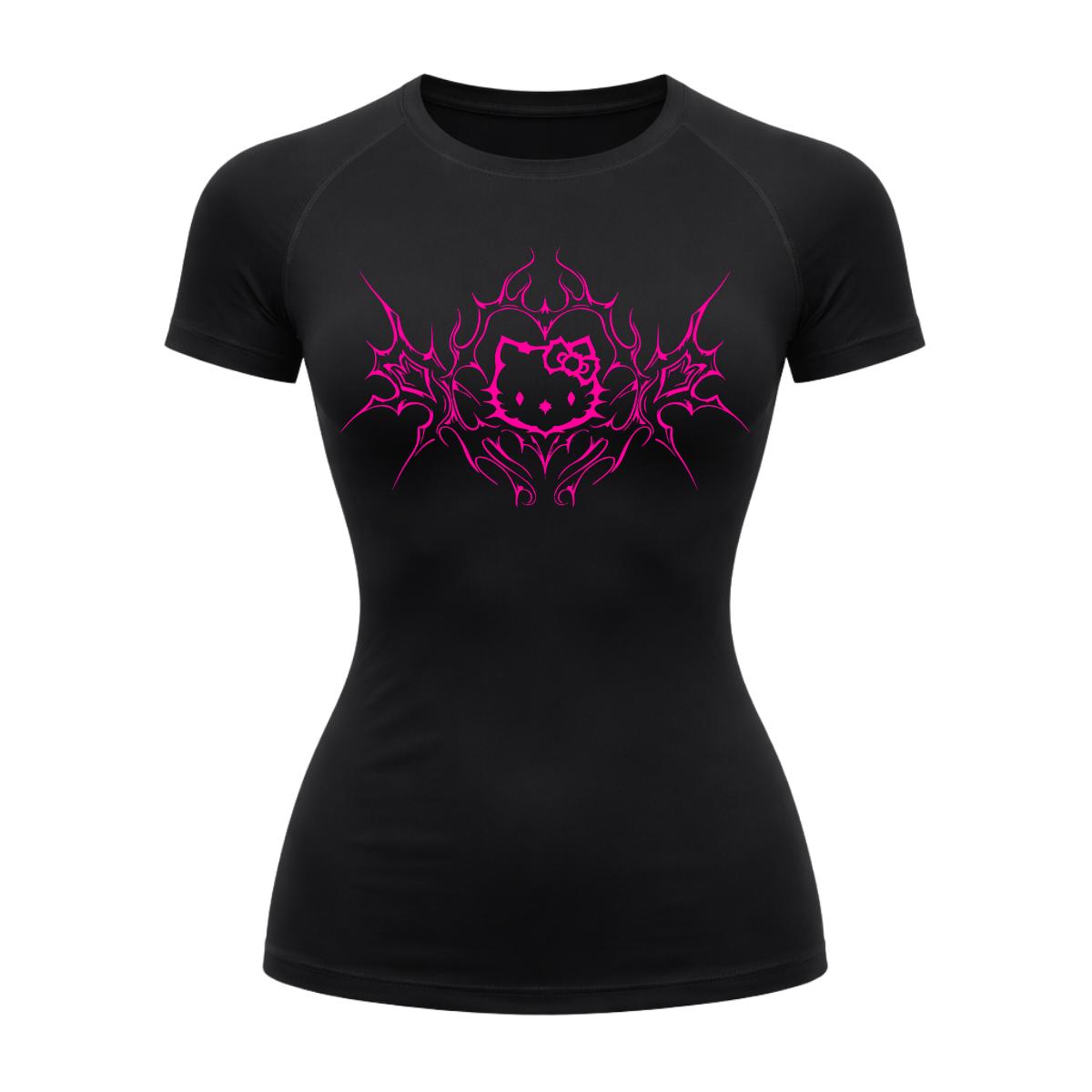 Camiseta Compressão Uv Manga Curta Cyber Tribal Black Heart Hello Kitty Rash Guard