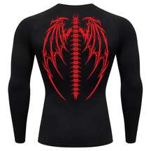 Camiseta Longa Compressão Proteção UV Cyber Tribal Bones Wings Costas
