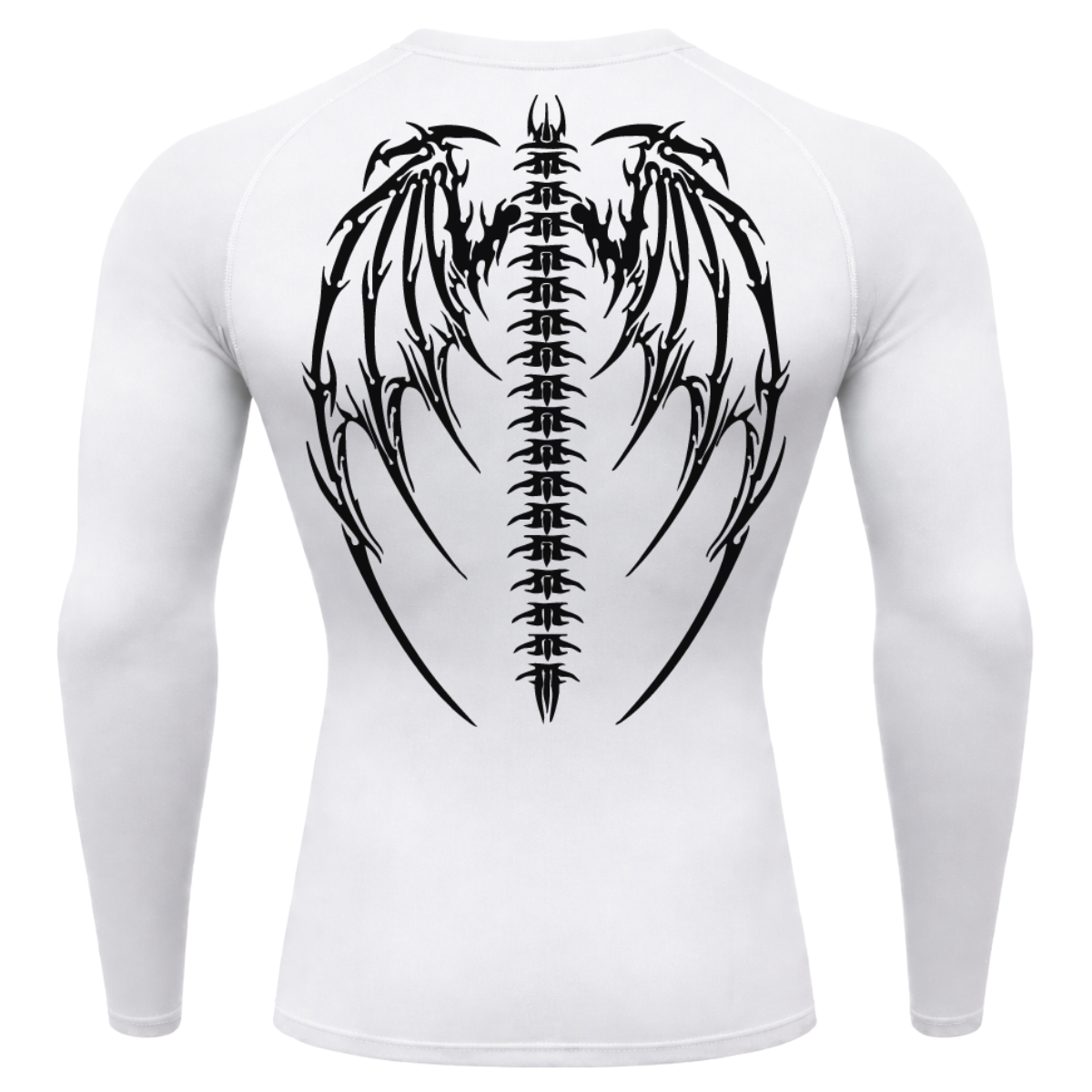Camiseta Longa Compressão Proteção UV Cyber Tribal Bones Wings Costas