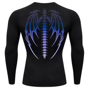 Camiseta Longa Compressão Proteção UV Cyber Tribal Bones Wings Costas