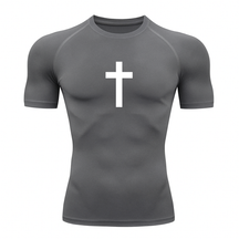 Camisa Compressão Proteção Uv 50+ Estampada Tecido Gelado Segunda Pele Manga Curta Cruz