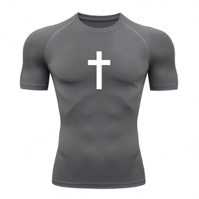 Camisa Compressão Proteção Uv 50+ Estampada Tecido Gelado Segunda Pele Manga Curta Cruz