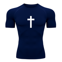 Camisa Compressão Proteção Uv 50+ Estampada Tecido Gelado Segunda Pele Manga Curta Cruz