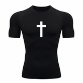 Camisa Compressão Proteção Uv 50+ Estampada Tecido Gelado Segunda Pele Manga Curta Cruz