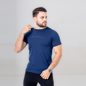 Camiseta Básica algodão Azul Marinho Estampa Atoomic