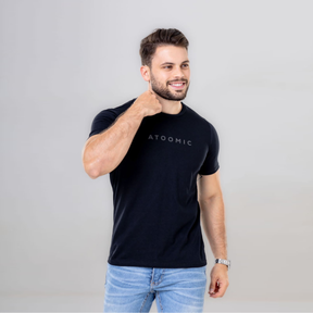 Camiseta Básica de algodão Preto Estampa Atoomic