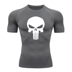 Camiseta Compressão Proteção Uv 50+ Segunda Pele Manga Curta Símbolo Justiceiro Caveira Rash Guard