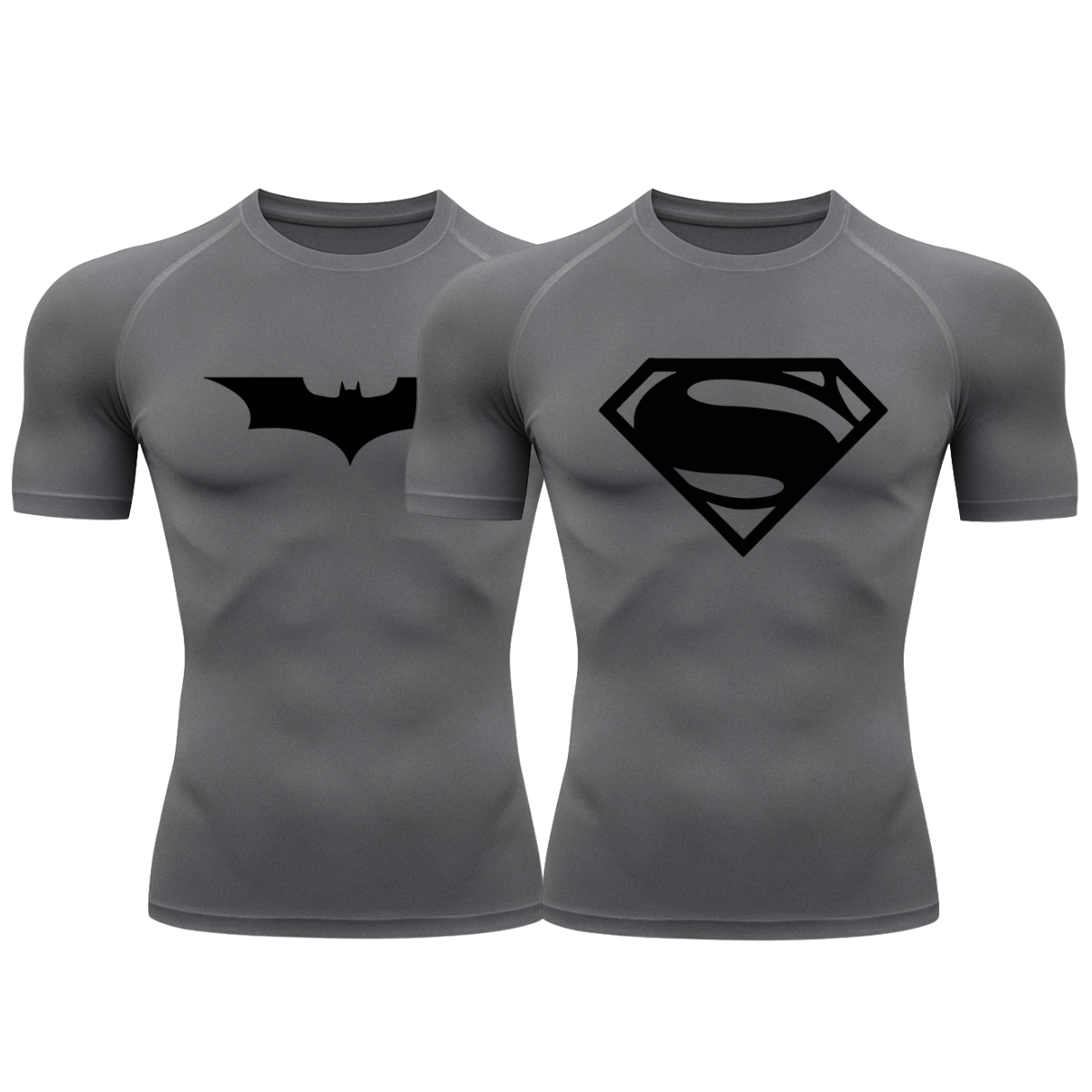 Kit 2 Camisetas Curta Compressão Proteção UV Heróis Batman Super Homem