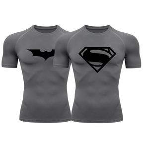 Kit 2 Camisetas Curta Compressão Proteção UV Heróis Batman Super Homem