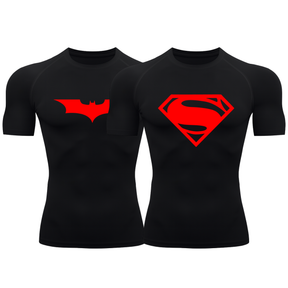 Kit 2 Camisetas Curta Compressão Proteção UV Heróis Batman Super Homem