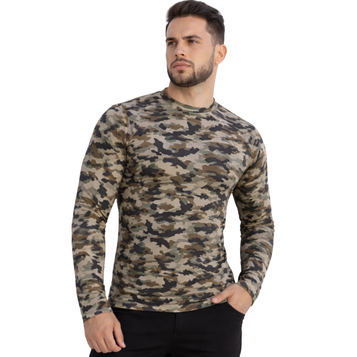 Camisa Térmica Masculina Camuflada Com Proteção Uv 50+