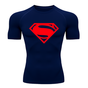 Camisa Compressão Proteção Uv 50+ Estampada Tecido Gelado Segunda Pele Manga Curta Super Man Super Homem Rash Guard