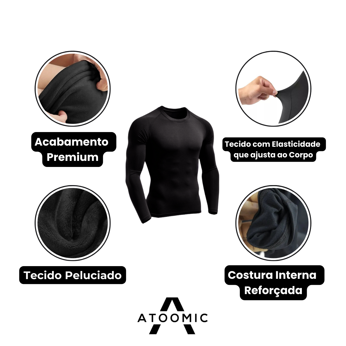 Camisa Térmica Masculina Peluciada Manga Longa Segunda Pele