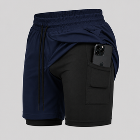 Shorts Bermuda 2 em 1 Com Shorts Interno Compressão