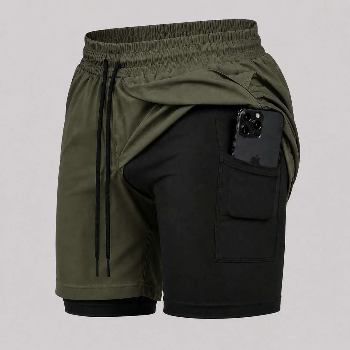 Shorts Bermuda 2 em 1 Com Shorts Interno Compressão