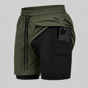 Shorts Bermuda 2 em 1 Com Shorts Interno Compressão