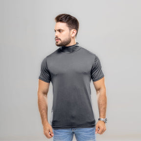 Camiseta Curta Gola Alta Proteção Solar 50+ cinza