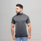 Camiseta Curta Gola Alta Cinza Proteção Solar 50+