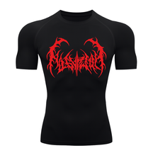 Camiseta Curta Compressão Proteção UV Cyber Tribal Dark Metal Rash Guard