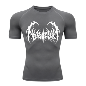 Camiseta Curta Compressão Proteção UV Cyber Tribal Dark Metal Rash Guard