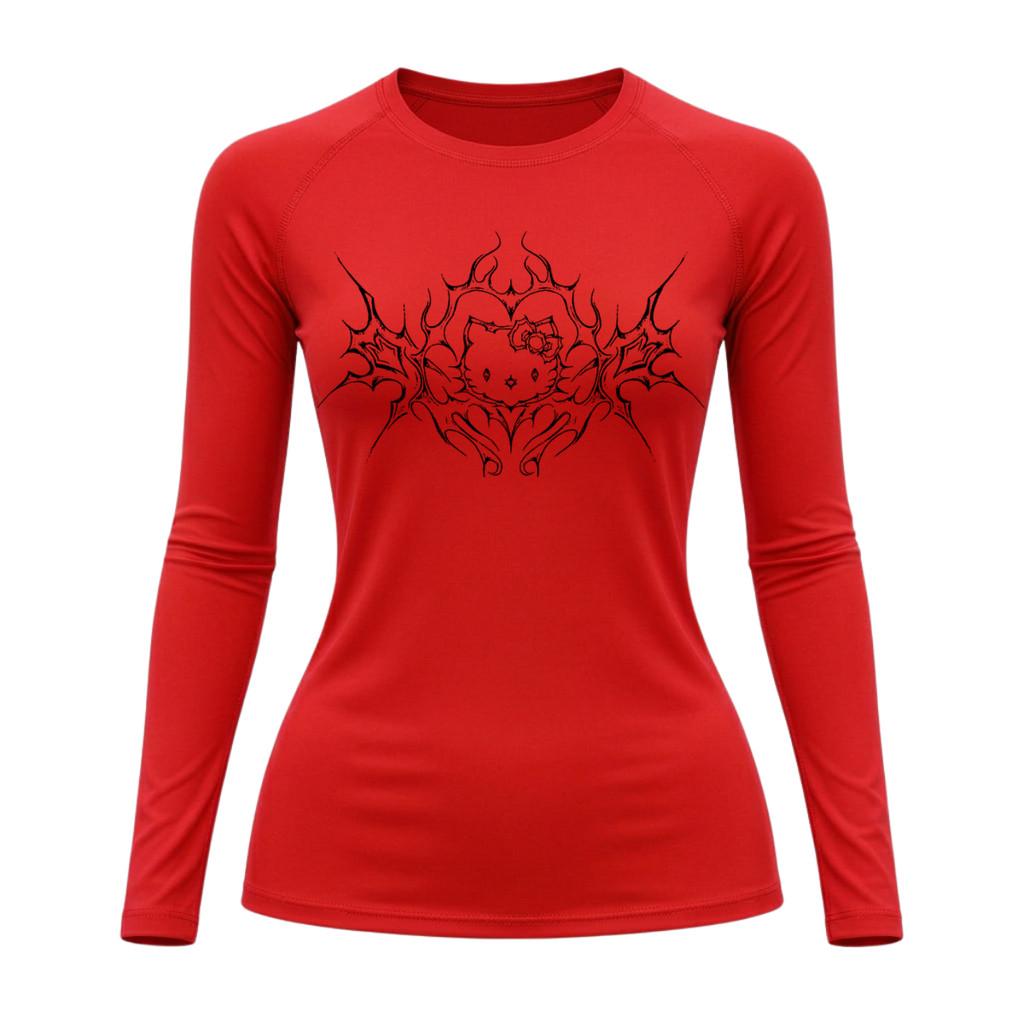 Camiseta Compressão Uv Manga Longa Cyber Tribal Black Heart Hello Kitty Rash Guard