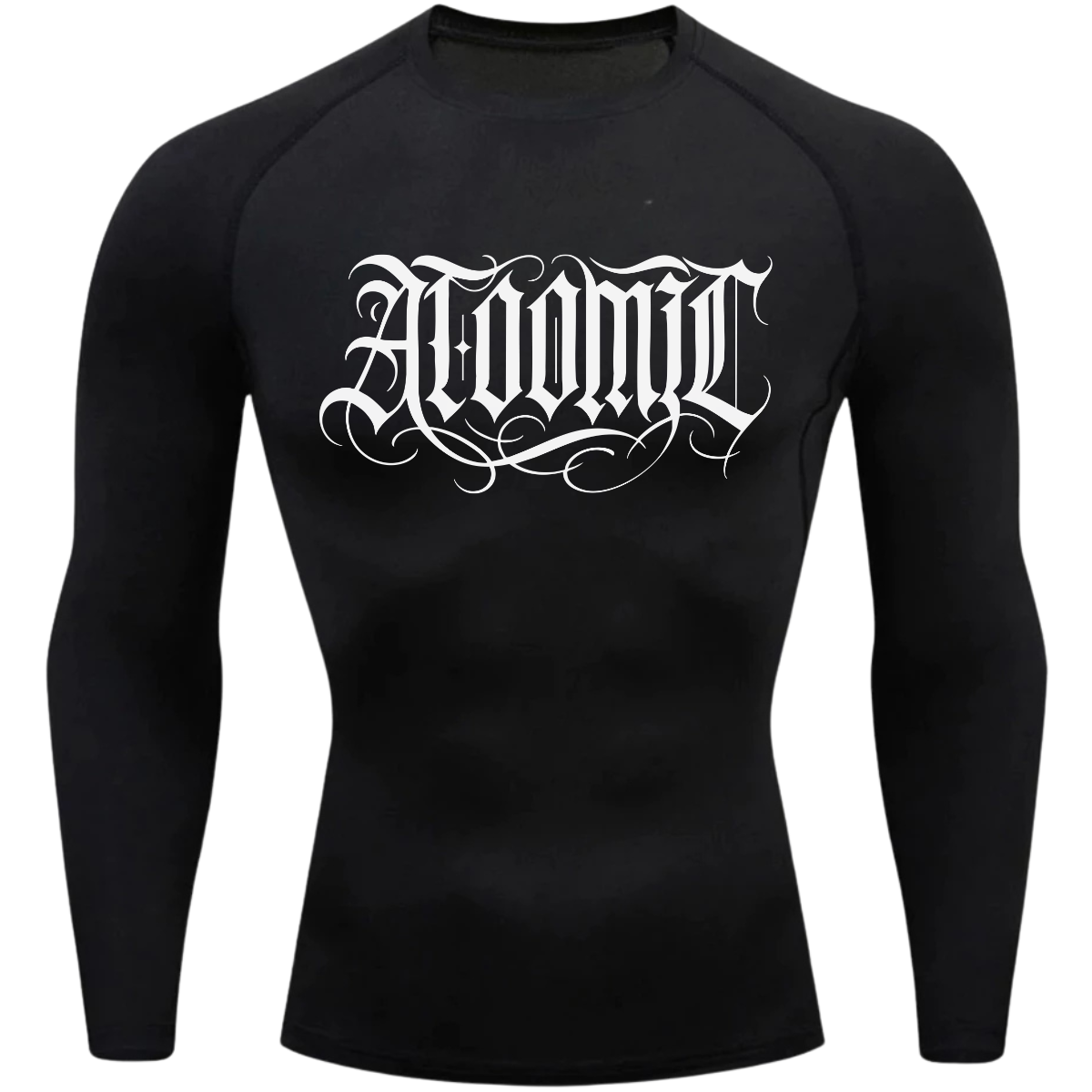Camiseta Compressão Térmica Proteção UV +50 Manga Longa Lettering Tattoo Atoomic Escrita Gótica