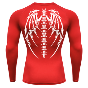 Camiseta Longa Compressão Proteção UV Cyber Tribal Bones Wings Costas