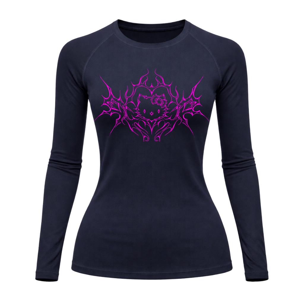Camiseta Compressão Uv Manga Longa Cyber Tribal Black Heart Hello Kitty Rash Guard