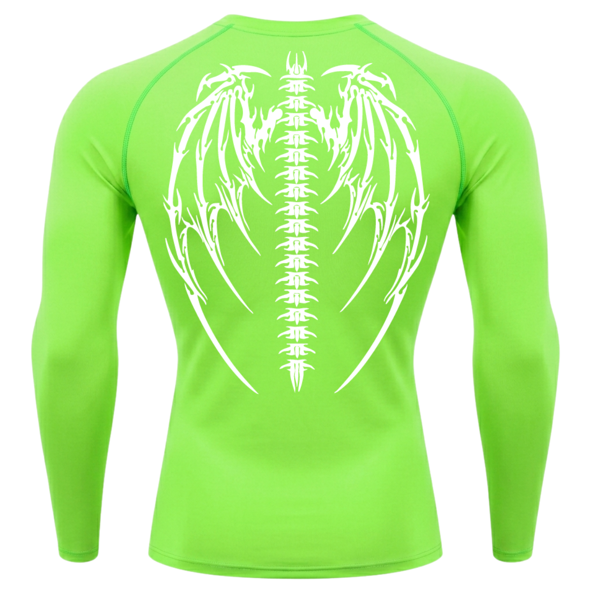 Camiseta Longa Compressão Proteção UV Cyber Tribal Bones Wings Costas