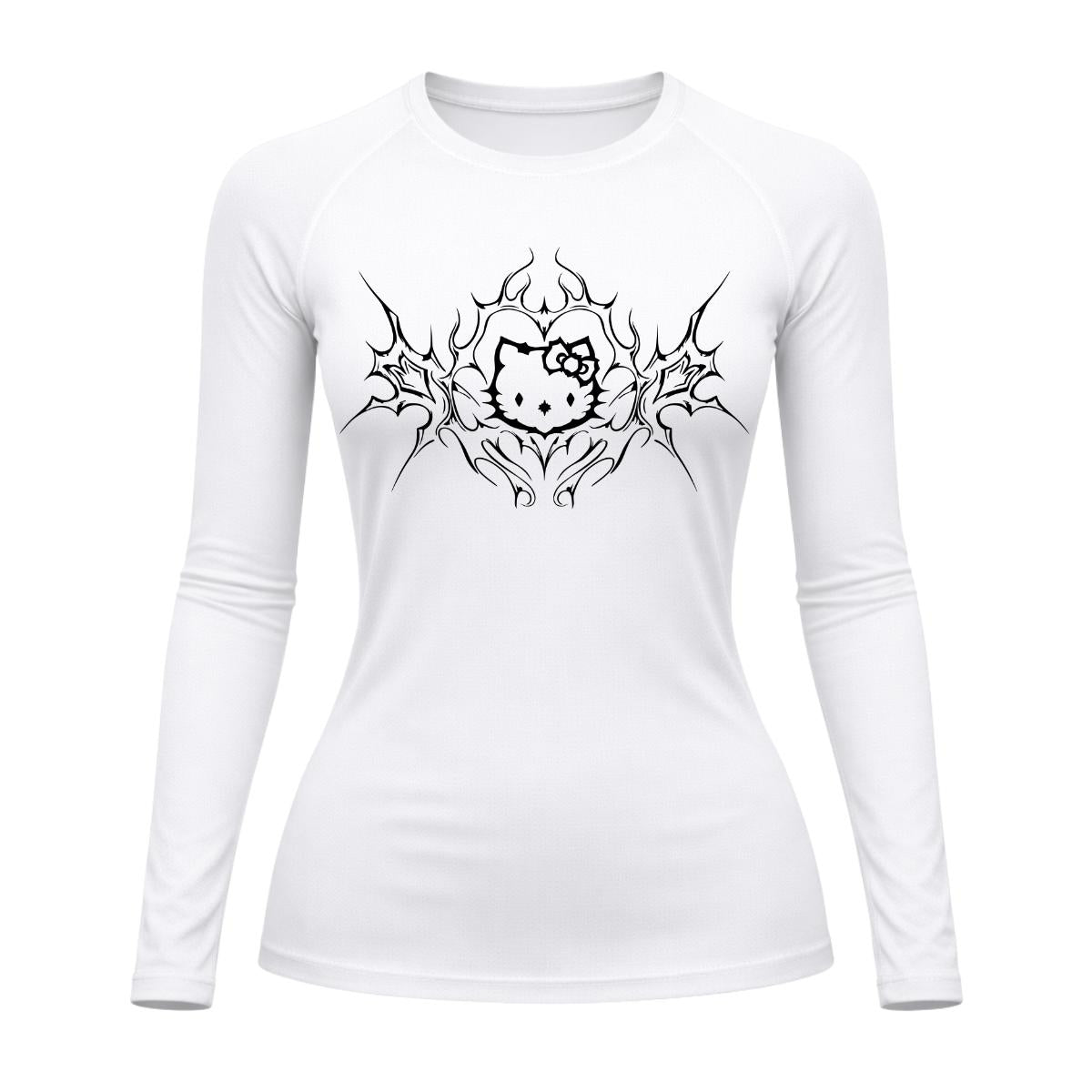 Camiseta Compressão Uv Manga Longa Cyber Tribal Black Heart Hello Kitty Rash Guard