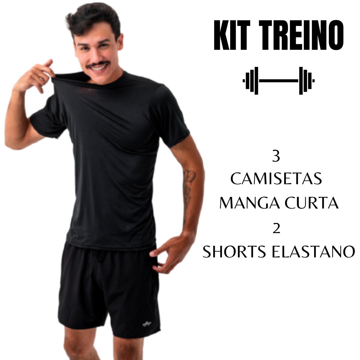 Kit Treino Manga Curta e Shorts Elastano Fitness