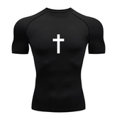 Camisa Compressão Proteção Uv 50+ Estampada Tecido Gelado Segunda Pele Manga Curta Cruz