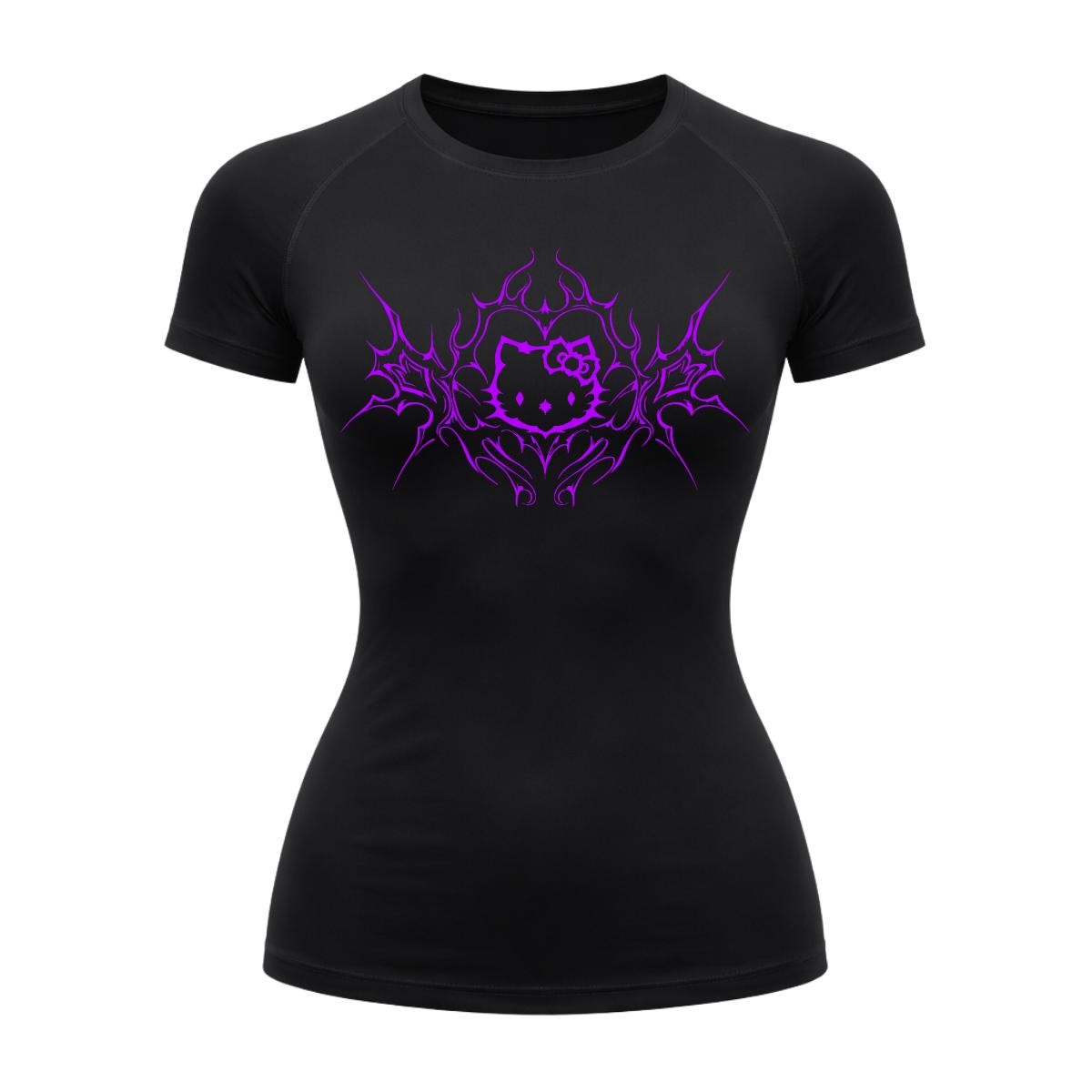 Camiseta Compressão Uv Manga Curta Cyber Tribal Black Heart Hello Kitty Rash Guard