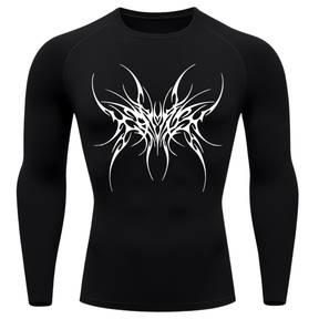 Camiseta Longa Compressão Proteção UV Cyber Tribal Cybersigilism Rash Guard
