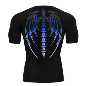 Camiseta Curta Compressão Proteção UV Cyber Tribal Bones Wings Asas 01