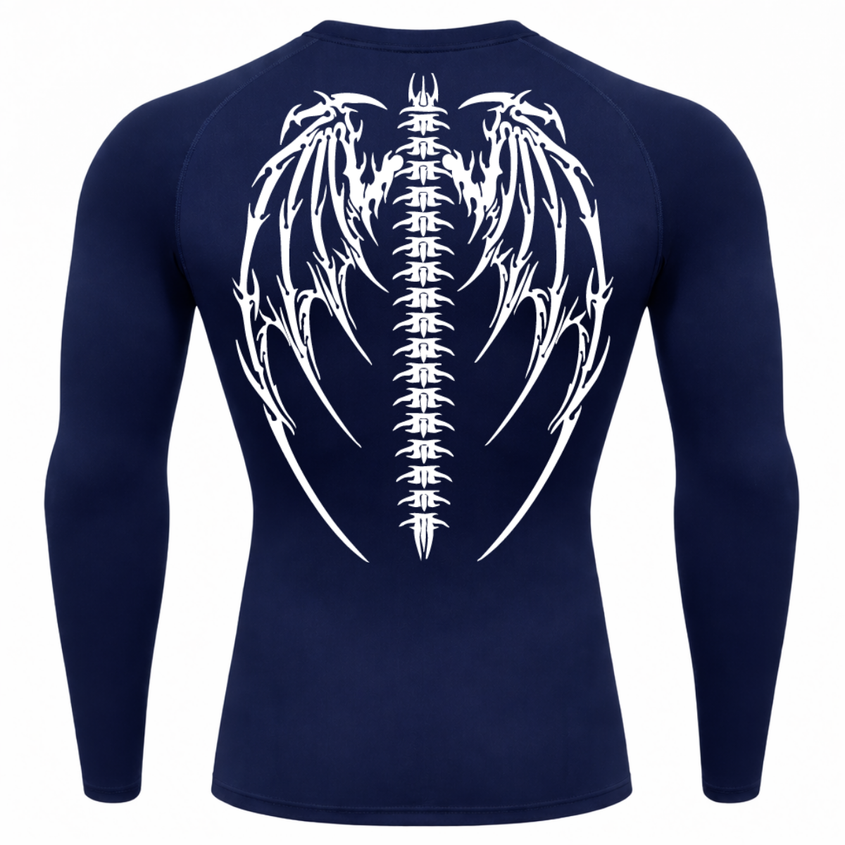 Camiseta Longa Compressão Proteção UV Cyber Tribal Bones Wings Costas