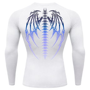 Camiseta Longa Compressão Proteção UV Cyber Tribal Bones Wings Costas