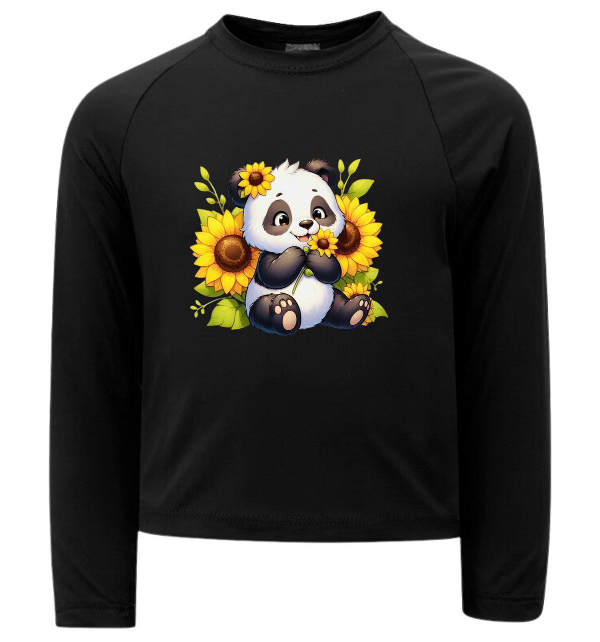 Camiseta Panda Fofo Com Girassóis Térmica Preto Juvenil Infantil Proteção Solar Uv 50+ Estampada - 18