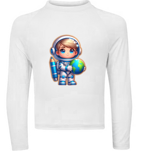 Camiseta Menino Astronauta Fofo Carregando O Planeta Térmica Juvenil Infantil Proteção Solar Uv 50+ Estampada - 08