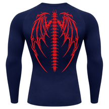 Camiseta Longa Compressão Proteção UV Cyber Tribal Bones Wings Costas