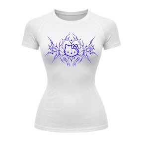 Camiseta Compressão Uv Manga Curta Cyber Tribal Black Heart Hello Kitty Rash Guard