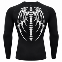 Camiseta Longa Compressão Proteção UV Cyber Tribal Bones Wings Costas