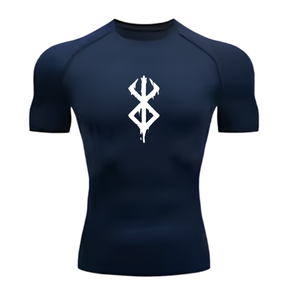 Camisa Compressão Proteção Uv 50+ Estampada Tecido Gelado Segunda Pele Manga Curta Símbolo Berserk
