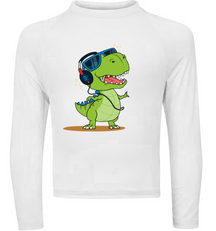 Camiseta Dinossauro Feliz Dançando Térmica Juvenil Infantil Proteção Solar Uv 50+ Estampada - 04