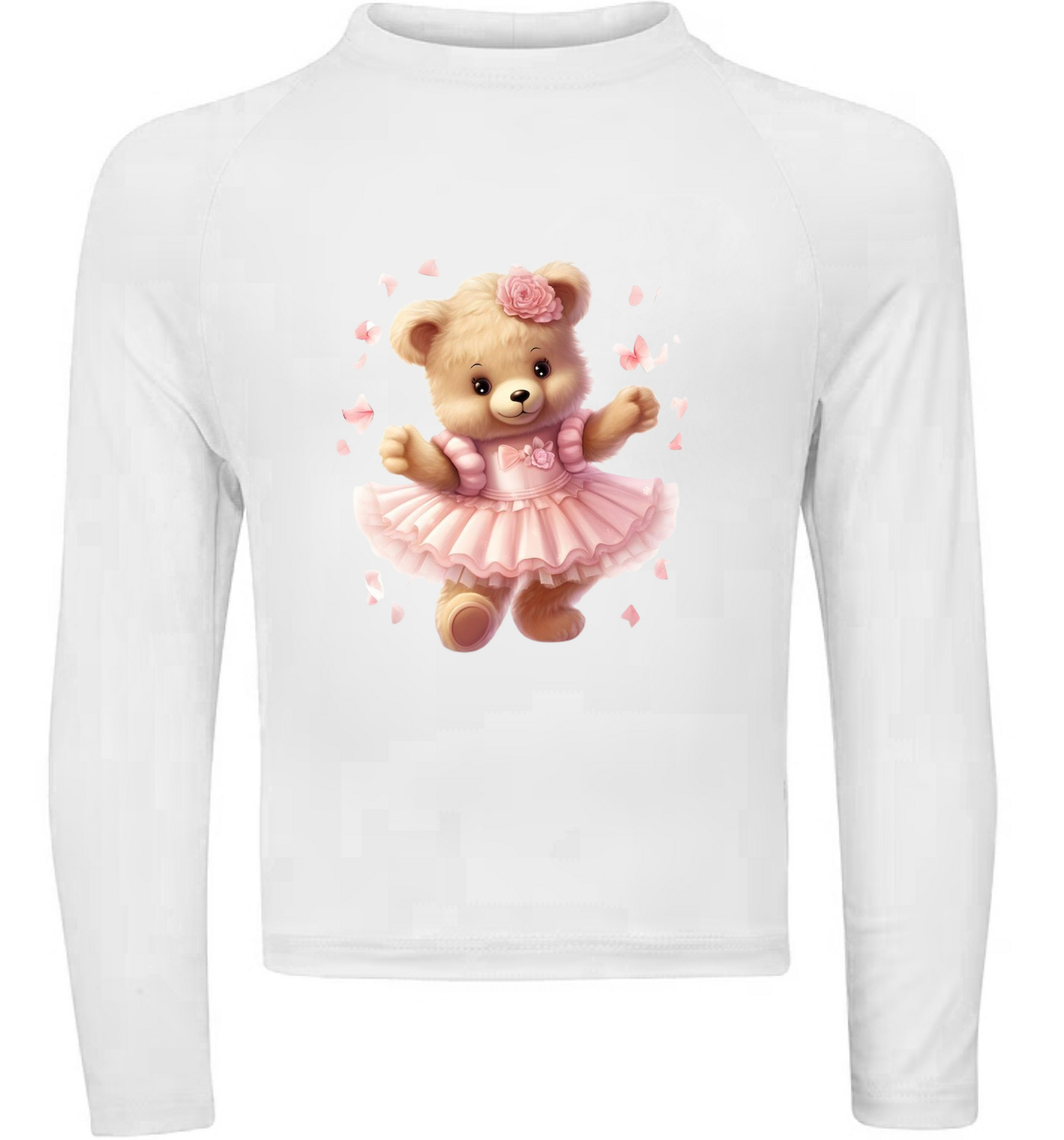 Camiseta Ursinha Fofa Com Vestido Rosa Térmica Juvenil Infantil Proteção Solar Uv 50+ Estampada - 10