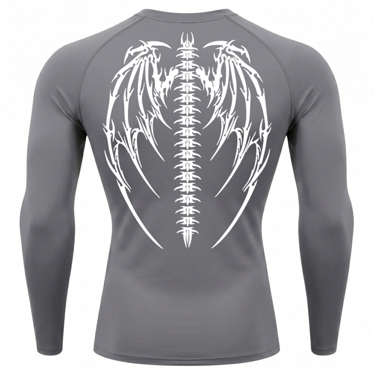 Camiseta Longa Compressão Proteção UV Cyber Tribal Bones Wings Costas