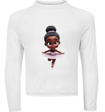 Camiseta Bailarina Fofa Na Ponta Do Pé De Tule Rosa Térmica Juvenil Infantil Proteção Solar Uv 50+ Estampada - 03