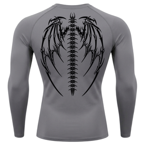 Camiseta Longa Compressão Proteção UV Cyber Tribal Bones Wings Costas