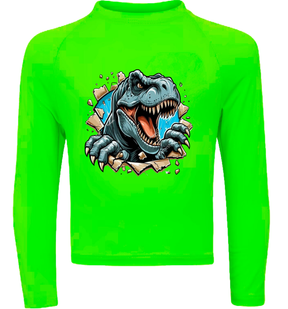 Camiseta Tiranossauro Rex Feroz Saindo Da Camisa Térmica Juvenil Infantil Proteção Solar Uv 50+ Estampada - 02