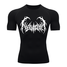 Camiseta Curta Compressão Proteção UV Cyber Tribal Dark Metal Rash Guard